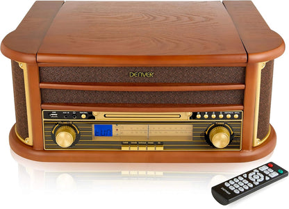 8-in-1 CD Cassette Player Retro Wooden Record Player HiFi System