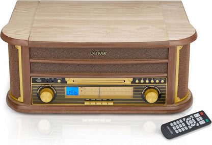 8-in-1 CD Cassette Player Retro Wooden Record Player HiFi System