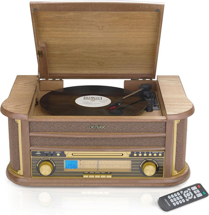 8-in-1 CD Cassette Player Retro Wooden Record Player HiFi System