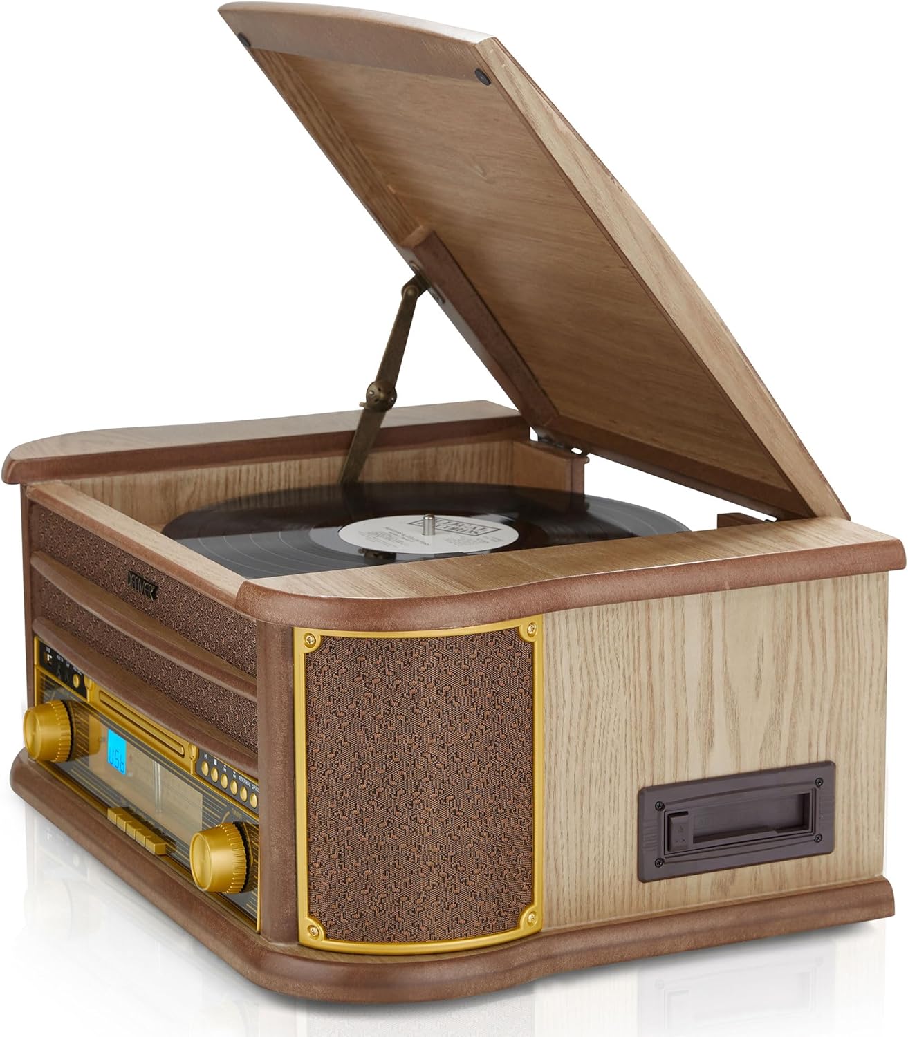 8-in-1 CD Cassette Player Retro Wooden Record Player HiFi System